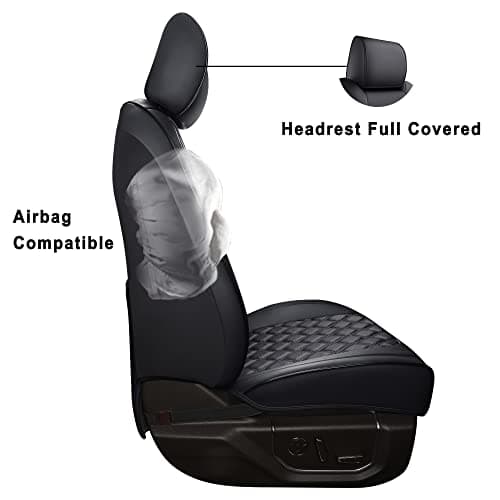 Huidasource Ford Seat Covers, Leather Pickup Seat Cushion Cover Fit for 2015-2024 Ford F150 SuperCrew & 2017-2024 F250 F350 F450 Super Duty Crew Cab XL XLT Lariat King Ranch Platinum(Full Set/Black)