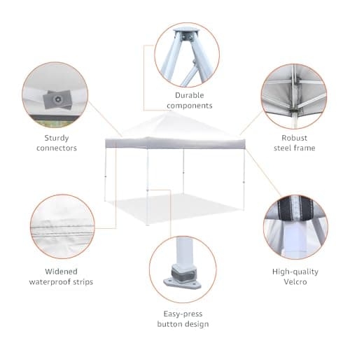 Amazon Basics Outdoor Pop Up 10 x 10 Canopy Tent for Events, Portable with Easy Setup, Includes Wheeled Carry Bag, 8 Pegs, 4 Ropes, 4 Weighted Bags, White