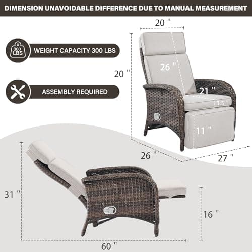 Versatile Outdoor Recliner Chair - Reclining Patio Chair with Adjustable Backrest and Footrest, All-Weather Wicker Chaise Lounge Chair Outdoor for Pool Deck Brown