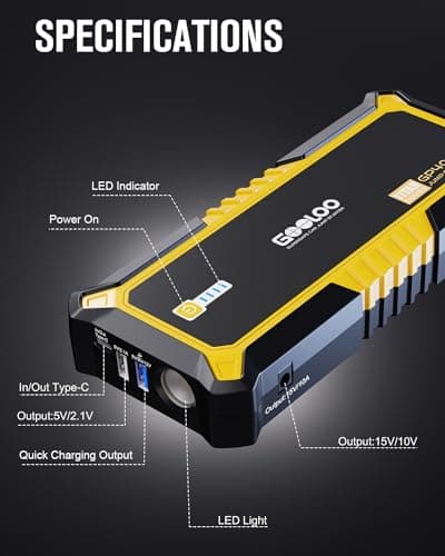 GOOLOO GP4000 Jump Starter 4000A Peak Car Starter (All Gas,up to 10.0L Diesel Engine) SuperSafe 12V Lithium Jump Box,Auto Battery Booster Pack,Portable Power Bank with USB Quick Charge and Type C Port