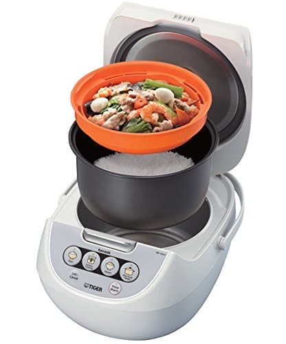 Tiger JBV-A10U 5.5-Cup (Uncooked) Micom Rice Cooker and Warmer with Tacook Food Steamer Cooking Tray Technology, White