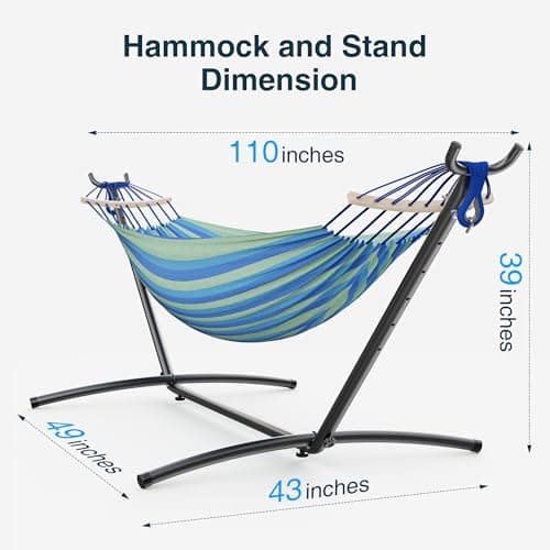 Double Hammock with Stand, 2 Person Hammock with Carrying Bag,Heavy Duty Portable,500 lb Capacity, Perfect for Both Indoors and Outdoors,Wide Blue