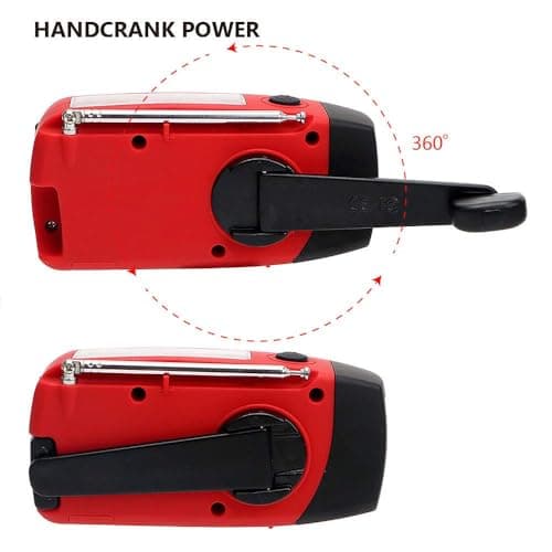 FM/AM/NOAA Weather Radio Hand Crank Self Powered Solar Portable Mini Emergency Survival Radios with 3 LED Super Bright Flashlight 2000mah Battery Operated Power Smart Phone Charger,SOS