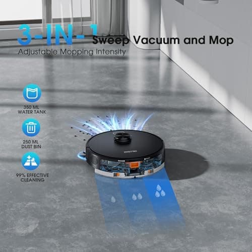 Robot Vacuum and Mop Combo, Mapping Robotic Vacuums Cleaner with LiDAR Navigation Smart & Strong Suction, WiFi/App/Alexa/Voice Control, Obstacle Avoidance, for Home, Wood/Hard Floors, Pet Hair -Grey