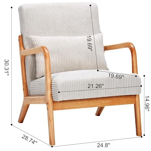 Accent Chairs, Set of 2 Mid-Century Modern Chair with Pillow, Armchair with Solid Wood, Reading Relaxing Leisure Chair for Living Room,（Beige）