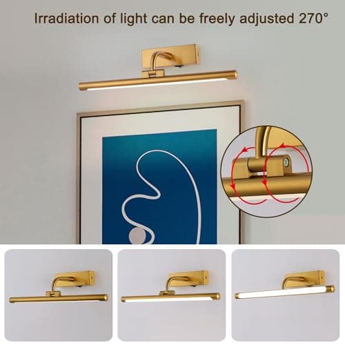 Battery Picture Light 3W 16” Wireless Art Lights for Paintings Brass Gold Rechargeable Gallery Light 3CCT Display Light with Remote and Timer Dimmable Wall Light for Portrait Dartboard Canvas