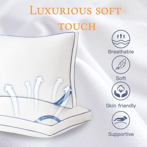 BedTreat Goose Down Pillows Queen Size Set of 2,Hotel Feather Pillows with Organic Cotton Cover,Medium Firm Bed Pillows for Side,Stomach and Back Sleepers,Luxury,Breathable(20X28)