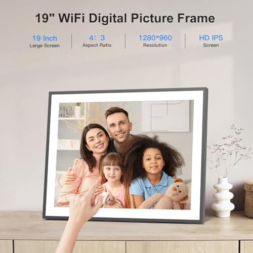 19-inch Digital Picture Frame Large-Photo-Frame - 64GB Dual-WiFi Digital Frame, Light Sensor, Full Function, Sharing Photos Videos via App or Email Instantly, Unlimited Cloud Storage, Wall Mountable