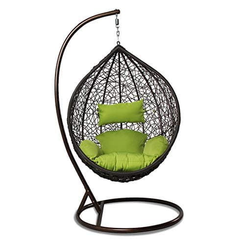 Island Gale Luxury Hanging Hammock Porch Rattan Wicker Swing Chair Outdoor Egg Chair with Cushion and Stand (Green)