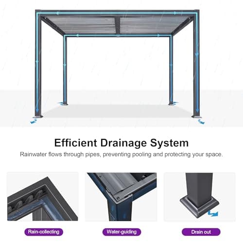 PURPLE LEAF Louvered Pergola 10' x 12' Patio Aluminum Pergola with Independent Adjustable Rainproof Roof Hardtop Small for Outdoor Deck Garden Yard