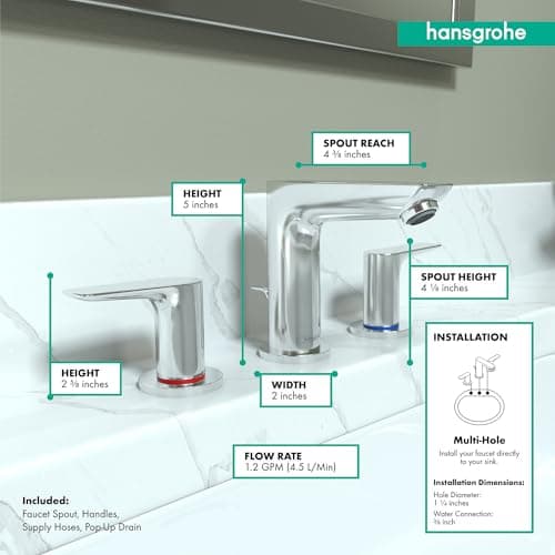 hansgrohe Talis E Modern Easy Install Easy Clean 2-Handle 3 5-inch Tall Bathroom Sink Faucet in Chrome, 71733001