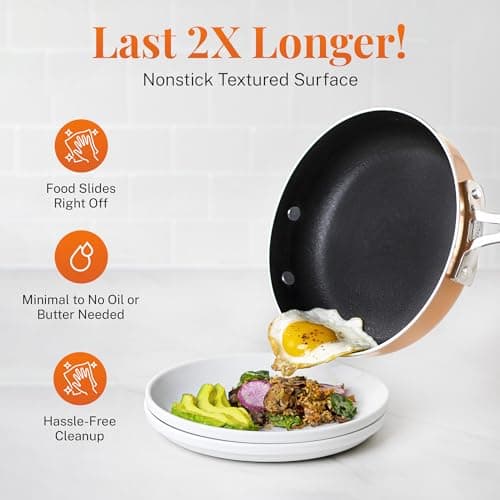 GOTHAM STEEL 10 Pc Copper Pots and Pans Set Non Stick Cookware Sets for Kitchen, Space Saving Pots and Pans with Fry Pan and Pot Set, Non Toxic, Nonstick Cookware Set, Oven and Dishwasher Safe