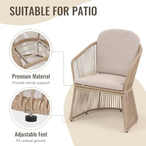 SUNSITT Patio Chairs Set of 4, Woven Wicker Outdoor Dining Chair w/Weather-Resistant Cushions, Modern Bistro Chairs Set of 4 w/Curved Armrest Beige for Garden Balcony Backyard