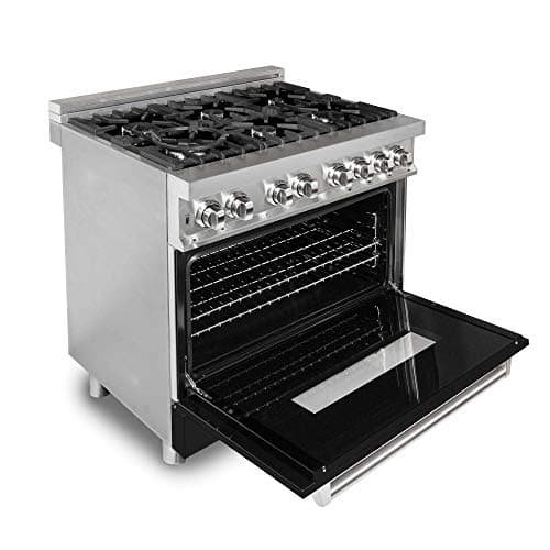 ZLINE 36 in. 4.6 cu. ft. Legacy Dual Fuel Range with 6 Burner Gas Cooktop and Electric Convection Oven in Stainless Steel and Black Matte Door (RA-BLM-36)