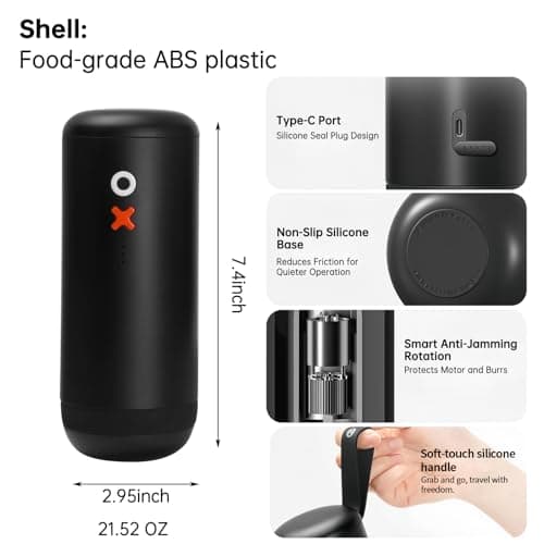 Burr Coffee Grinder – Electric, Portable, Small, Quiet Adjustable Conical Burr Coffee Bean Mill, 20 Grind Settings for Espresso, Pour-Over, French Press Moka, for Home Travel Use (Matte Black)
