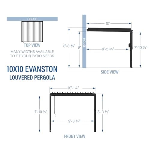 Backyard Discovery Evanston 10'x10' Galvanized Steel Wall-Mounted Louvered Pergola Kit with Adjustable Roof, Shade, Rain Protection, High-Wind Rating, PowerPort, Gutter System for Outdoor Patio, Deck