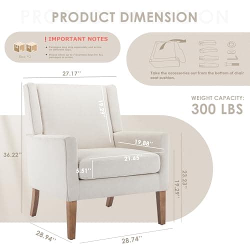 COLAMY Modern Wingback Living Room Chair Set of 2, Upholstered Fabric Accent Armchair, Single Sofa Chair with Lounge Seat and Wood Legs for Bedroom/Office/Reading Spaces, Beige