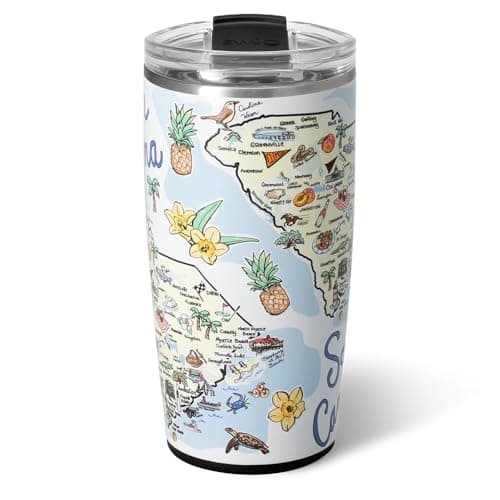 Swig Life 22oz Travel Mug, Insulated Tumbler with Handle and Lid, Travel Coffee Mug, Cup Holder Friendly, Stainless Steel 22 oz Tumbler, Reusable Insulated with Lid (South Carolina)