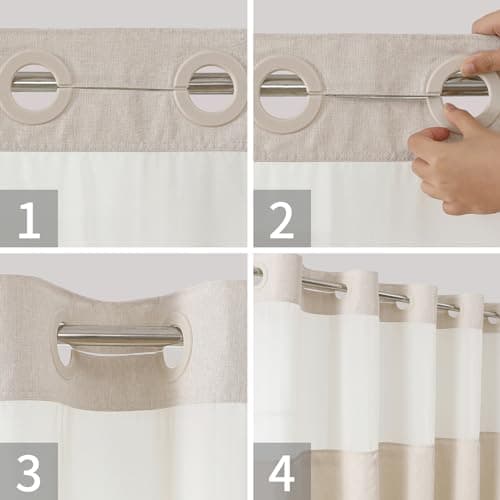 No Hooks Polyester Textured Shower Curtain with Snap-in Fabric Liner Set, Hotel Luxury Decor Shower Curtains for Bathroom with See Through Top Window, Waterproof & Washable, 71Wx74H, Cream