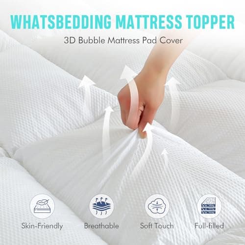 WhatsBedding 4 Inch Memory Foam Mattress Topper King Size, with 3D Bubble Mattress Pad Cover, Soft Quilted 100% Cotton Layer for Back Pain, White(78"x80")