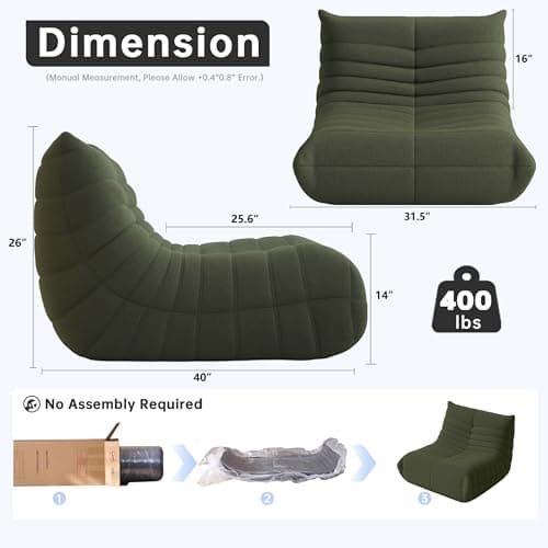 Bean Bag Chairs for Adults, BeanBag Reading Chair Memory Foam Couch, Floor Chair Soft Teddy Material, Comfy Reading Nook Chairs for Bedroom Living Room Office (Green)