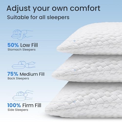 Original Adjustable Bed Pillow for Sleeping, Good for Side, Back & Stomach Sleeper with Washable Removable Cover, Additional Foam Fill Included