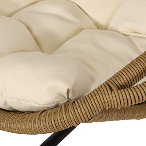 Christopher Knight Home Marcus Outdoor Wicker Hanging Chair with Stand, Light Brown and Beige