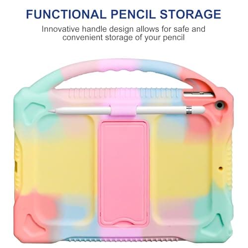 Kids Case for iPad 9th 8th 7th Generation,Shockproof Silicone Kids Cover for iPad 10.2 2021/2020/2019 with Handle Stand for New Apple iPad 10.2 inch(Rainbow)