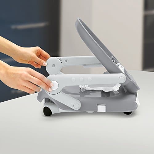 Chicco Pocket Snack Portable Booster Seat for Babies and Toddlers with 3 Height Adjustments, Secure Attachment to Dining Chairs, Easy-to-Clean, for Children up to 50 lbs. | Grey/Grey