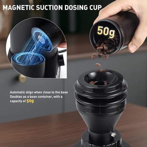 Huanyu Commercial Coffee Grinder Variable Speed Time Based Dosing Flat Burr Knob Control Professional Grinder with 8 Stepless Grinding Settings