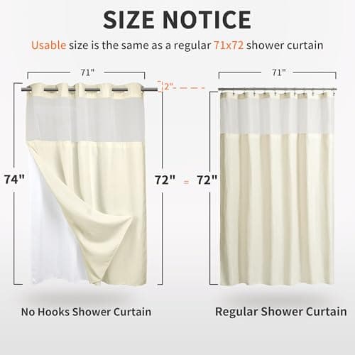 Heavyweight No Hooks Required Dotted Waffle Weave Shower Curtain with Snap in Liner - 71W x 74H,Hotel Grade,Spa Like Bath Curtain,Cream