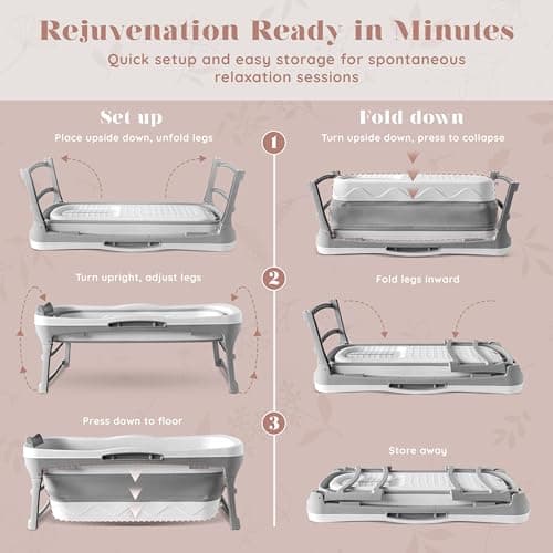 Portable Bathtub for Adult - Large 56'in Foldable Collapsible tub - Ergonomically Designed for the Ultimate Relaxing Soaking Bath. Ideal for Small Spaces - Quick, Effortless Folding Bathtub
