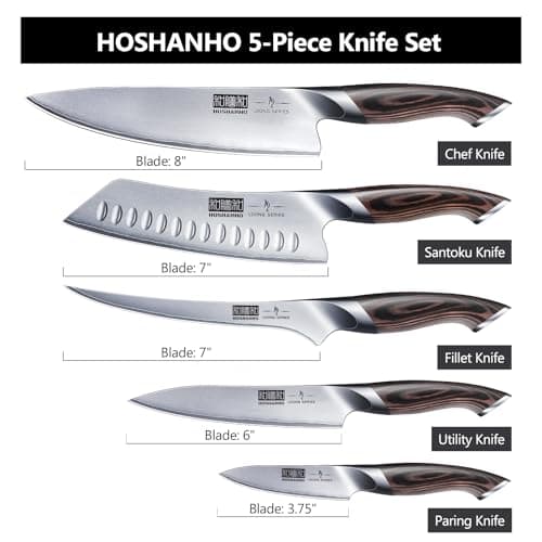 5 Pieces Knife Set, Japanese High Carbon Stainless Steel Kitchen Knife Sets, Professional Ultra Sharp Chef Knives Set with Ergonomic Pakkawood Handle