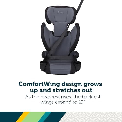 Safety 1st Grow and Go 2-in-1 Booster Car Seat with ComfortWings, Converts High-Back to Backless, 19" Wide, Fits 3 Across, Lightweight, Foldable, Easy-Clean, Cup Holders, 40-100 lbs, Black Sand