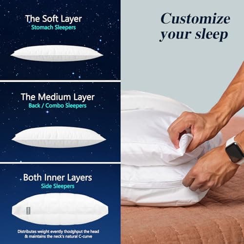 Nuzzle Cooling Adjustable Pillow for Side Sleepers, Luxury Standard Size Bed Pillow Hotel Collection - Best Adjust Height Soft Firm Pillow for Back, Stomach or Side Sleepers - Home Gifts