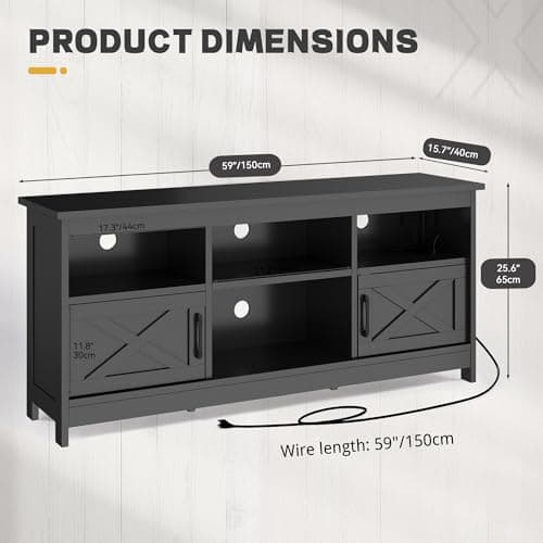 YITAHOME TV Stand for 65 Inch TVs, Entertainment Center with Storage Cabinets, Power Outlet & LED Light, Media Console Living Room Furniture, Black
