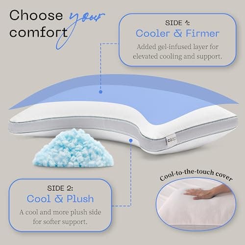 Coop Home Goods Cool+ Crescent Adjustable Pillow, Queen Size Plus Shaped Memory Foam Pillows with Cooling Gel, Neck Support, Back or Side Sleeper Pillow, CertiPUR US/GREENGUARD Gold