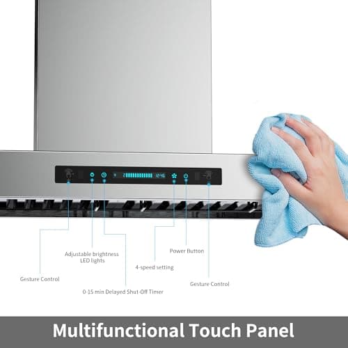 IKTCH 36-Inch Wall Mount Range Hood, 900 CFM Ducted Vent Hood with 4-Speed Fan, Gesture Sensing & Touch Control, Stainless Steel Kitchen Chimney Vent with Adjustable LED Lights