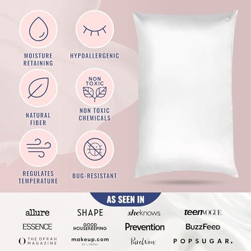 Blissy Silk Pillowcase - 100% Pure Mulberry Silk - 22 Momme 6A High-Grade Fibers - Pillow Cover for Hair & Skin - Regular, Queen & King with Hidden Zipper (Standard,Blissy White)