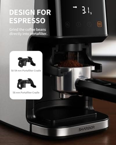 SHARDOR Conical Burr Espresso Coffee Grinder Electric with Precision Timer 2.0, Touchscreen Adjustable Burr Mill with 51 Precise Settings for Home Use, Anti-static, Stainless Steel