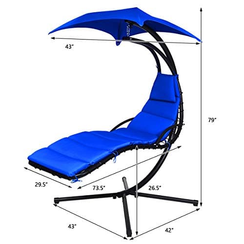 S AFSTAR Hammock Chair with Stand, Hanging Chaise Chair with Removable Canopy & Built-in Pillow, Hanging Curved Chaise Lounge Chair Swing for Porch Patio Poolside (Navy)