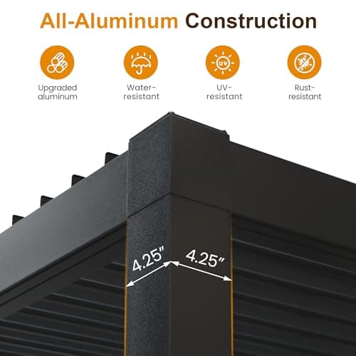 Louvered Pergola 12'x16', Full Aluminum Outdoor Pergola with Adjustable Proof and Gutter System, Metal Hardtop Gazebo for Patio, Deck, Garden, Yard, Black