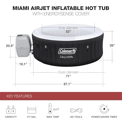 Bestway Coleman Miami AirJet Inflatable Hot Tub with EnergySense Cover, 2-Pack of SaluSpa Spa Seat and 2 Sets of SaluSpa Padded Headrest Pillows