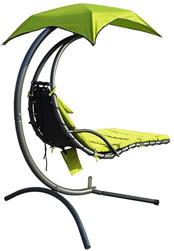 BalanceFrom Hanging Curved Chaise Lounge Chair Swing with Cushion, Pillow, Canopy, Stand and Storage Pouch, 330-Pound Capacity