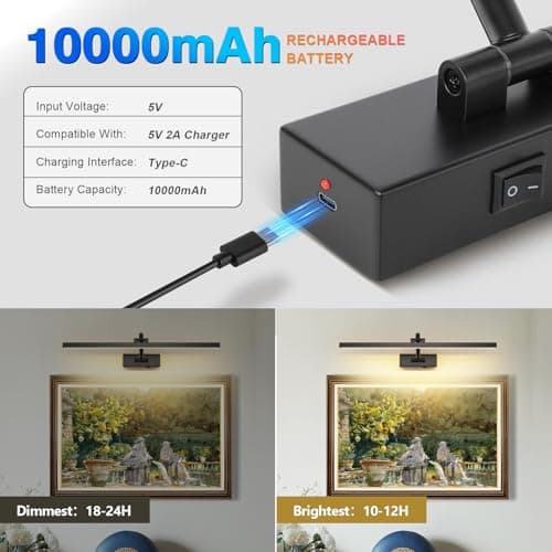 Wireless Picture Lights for Wall Battery Operated, Black Art Lighting for Paintings Rechargeable Gallery lights with Remote and Timer 3CCT Dimmable Painting Lights for Artwork Portrait 23.62 inch