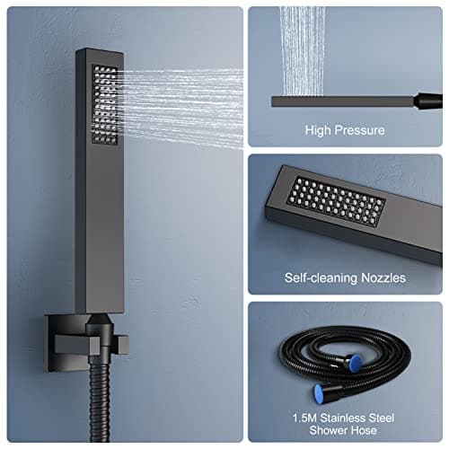 Thermostatic Shower System, Full Body shower syetem with Body Jets, 23 Inch Rainfall Waterfall Overhead Shower System in Matte Black