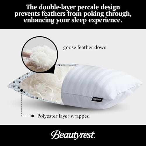 Beautyrest Luxury Goose Feathers Soft Pillows, 500 Thread Count Cotton Cover 20”x36”, King (Pack of 2), Supportive Fluffy Hotel Collection Bed Pillows for Side and Back Sleepers