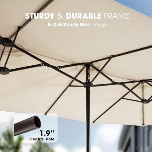 wikiwiki 15ft Large Patio Umbrellas with Base Included, Outdoor Double-Sided Umbrella with Crank Handle, Powerful UV Protective, for Pool Lawn Garden, Beige