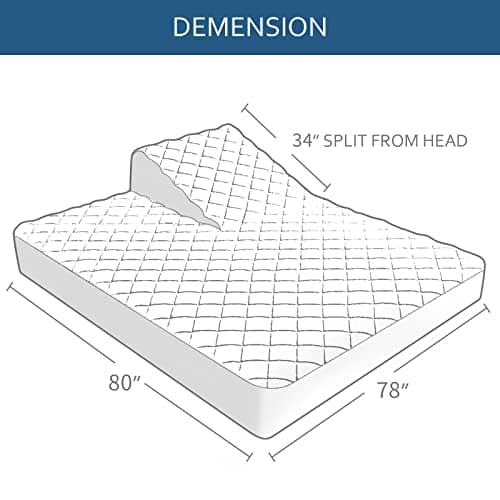 Waterproof Split Top King Mattress Pad Protector for Adjustable Bed, 34" Top Split from Head, Noiseless, Soft Padded Matress Protector