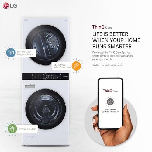 LG WKEX200HWA Compact 2 in 1 Laundry and Dryer Combo 27 Inch Washing machine 6 cycles, Laundry Center, Energy Star Certified, Washtower, Wrinkle Free, Wifi and Turbosteam technology with sensor for